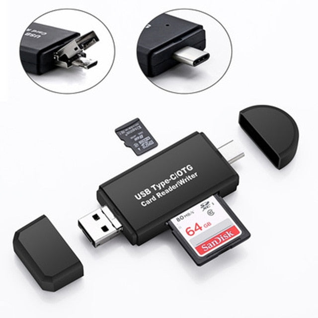 Type C & micro USB & USB 3 In 1 OTG Card Reader  High-speed USB2.0 Universal OTG TF/SD